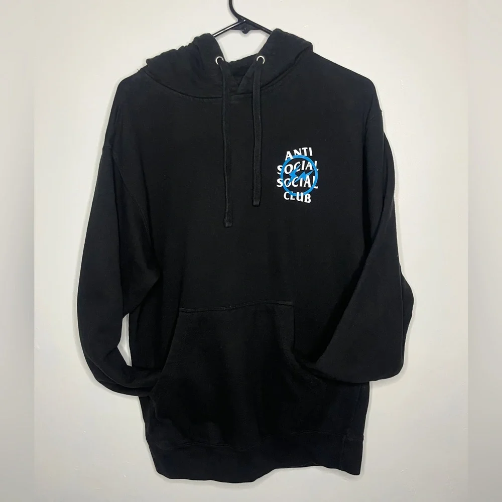 Anti Social Social Club x Fragment Blue Bolt Hoodie (FW19) Black Size M USED - Picture 2 of 8
